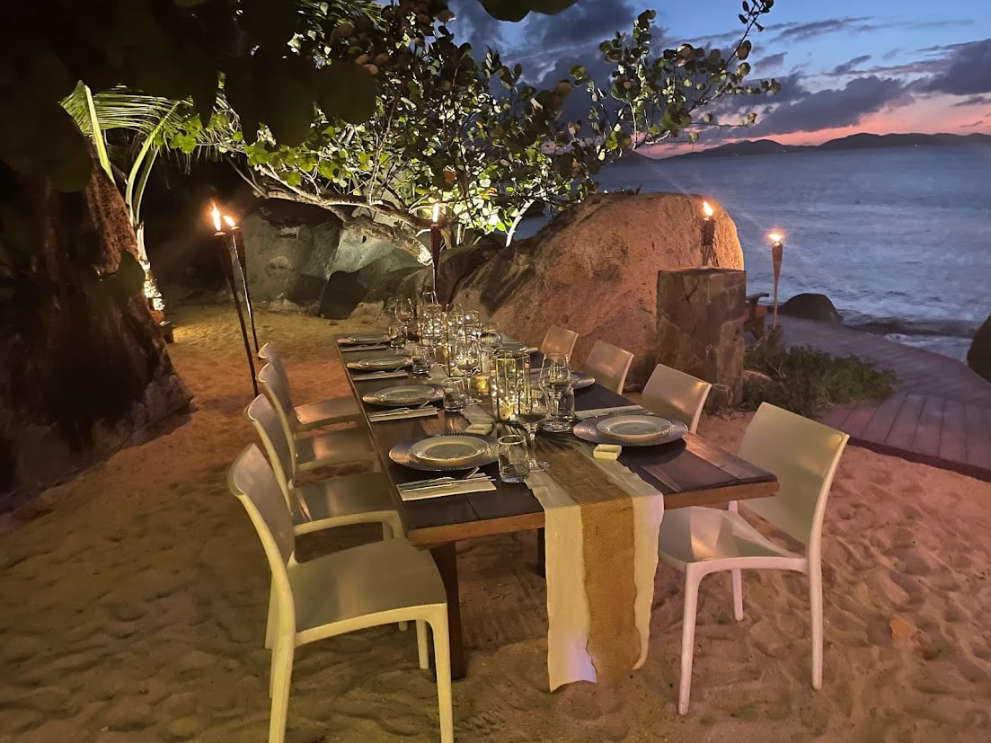 CocoMaya beachside dining in Virgin Gorda during an Aquanimity yacht charter