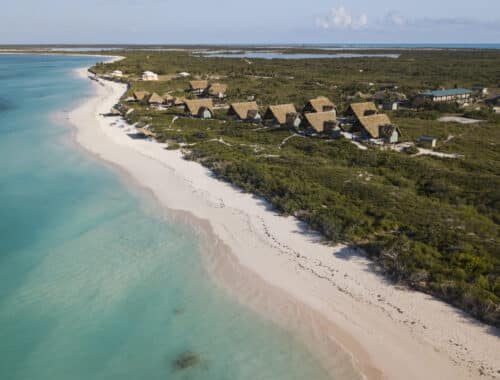 a view from a drone overlooking the anegada beach club