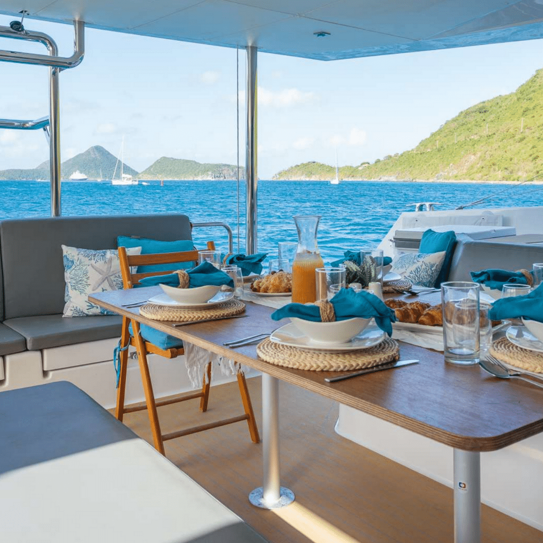 breakfast with espresso coffee on catamaran