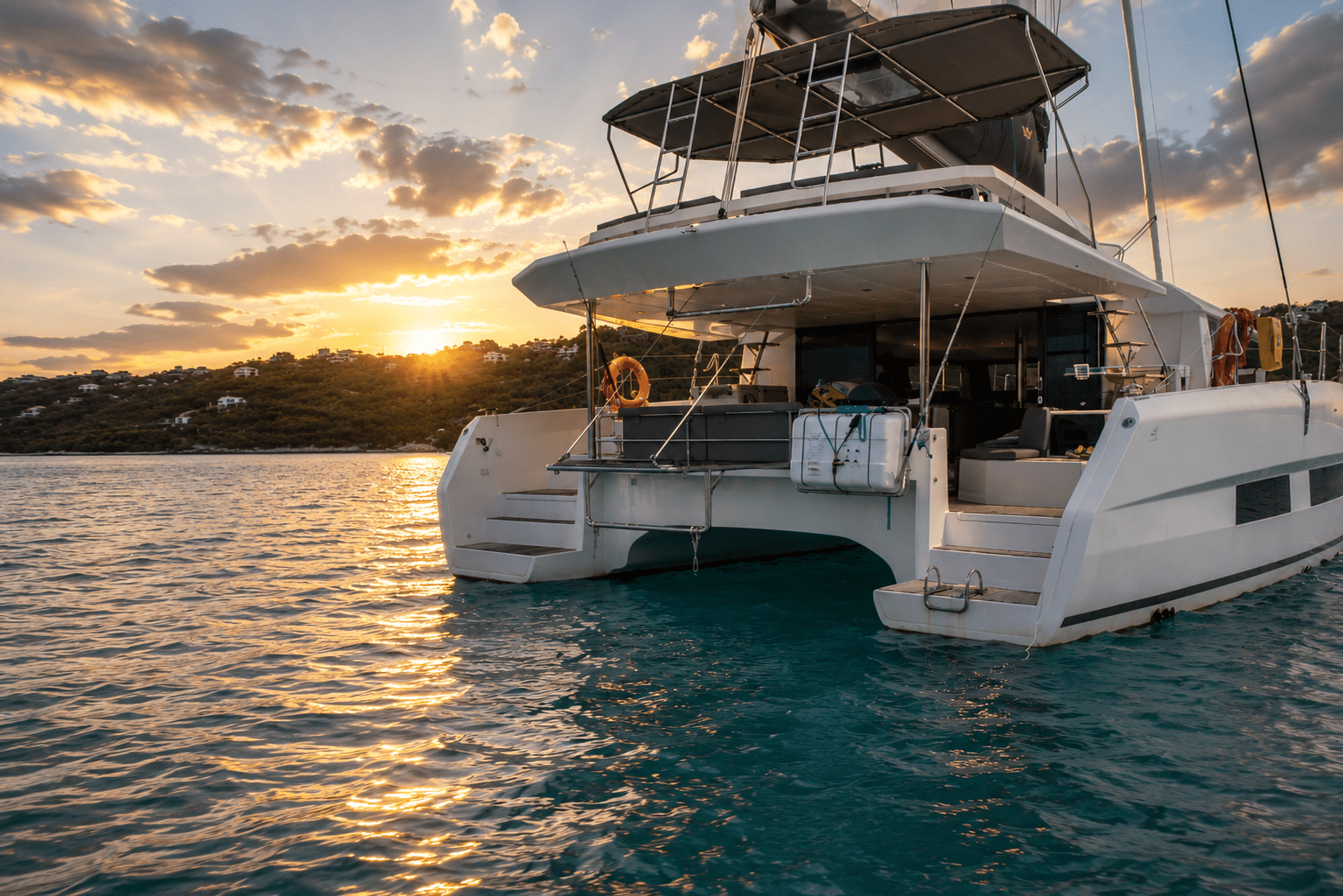Aquanimity anchored at sunset Jost Van Dyke