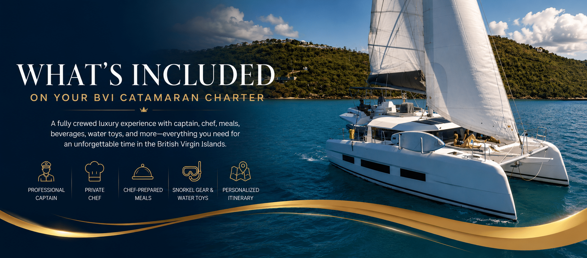 Catamaran Sailing through Caribbean waters