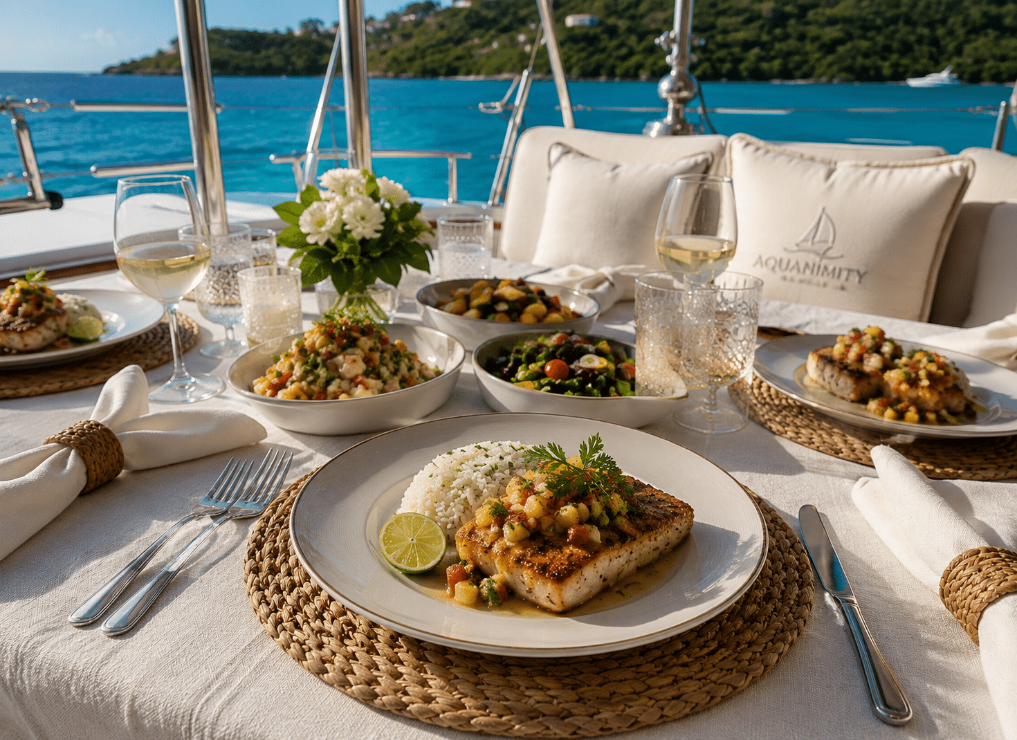 Fresh mahi mahi dinner aboard Aquanimity catamaran charter