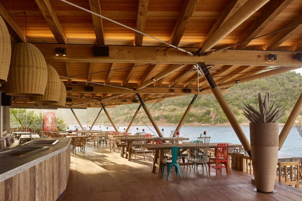 Open air restaurant and bar at Saba Rock during a BVI yacht charter