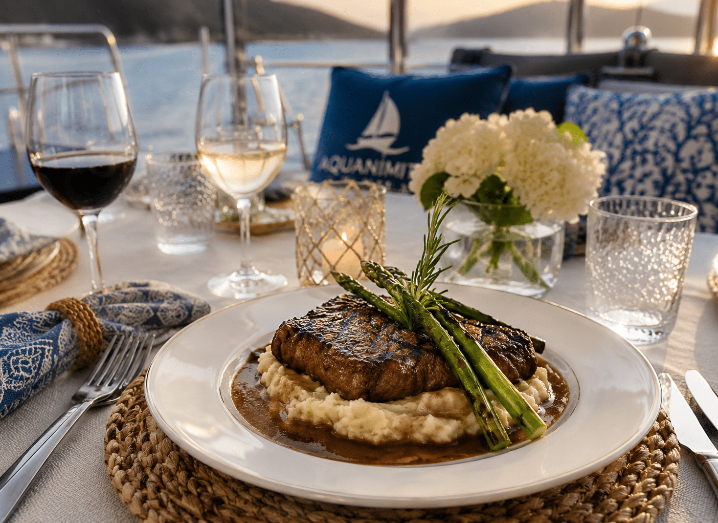 Steak dinner cooked onboard Aquanimity BVI charter