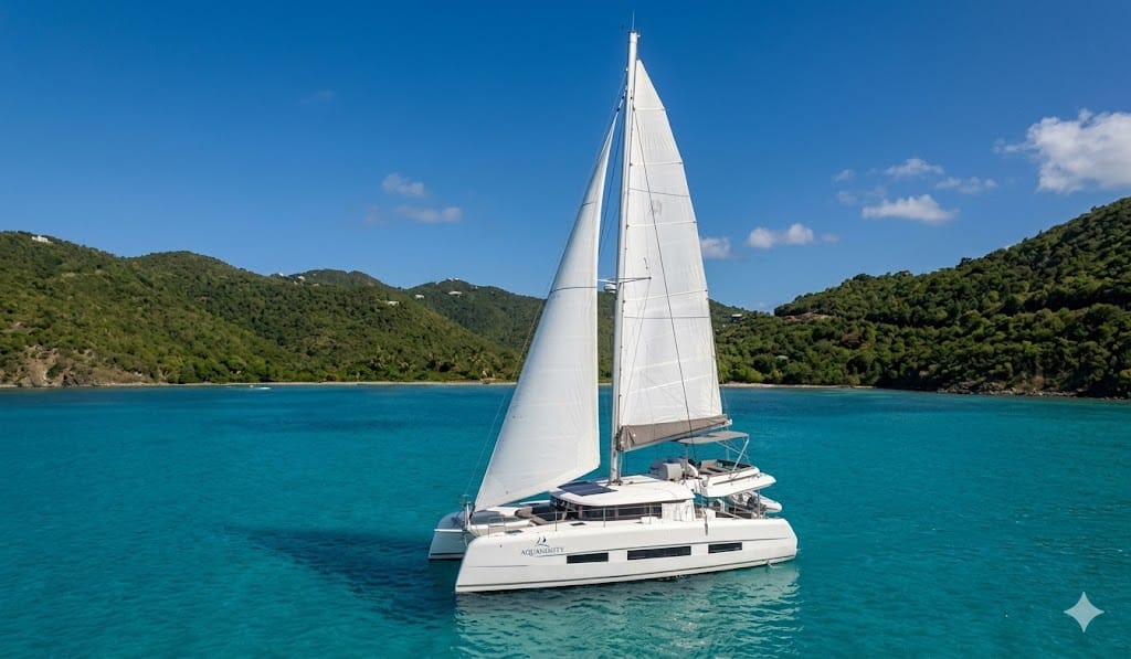 Aquanimity Dufour 48 catamaran sailing in the British Virgin Islands