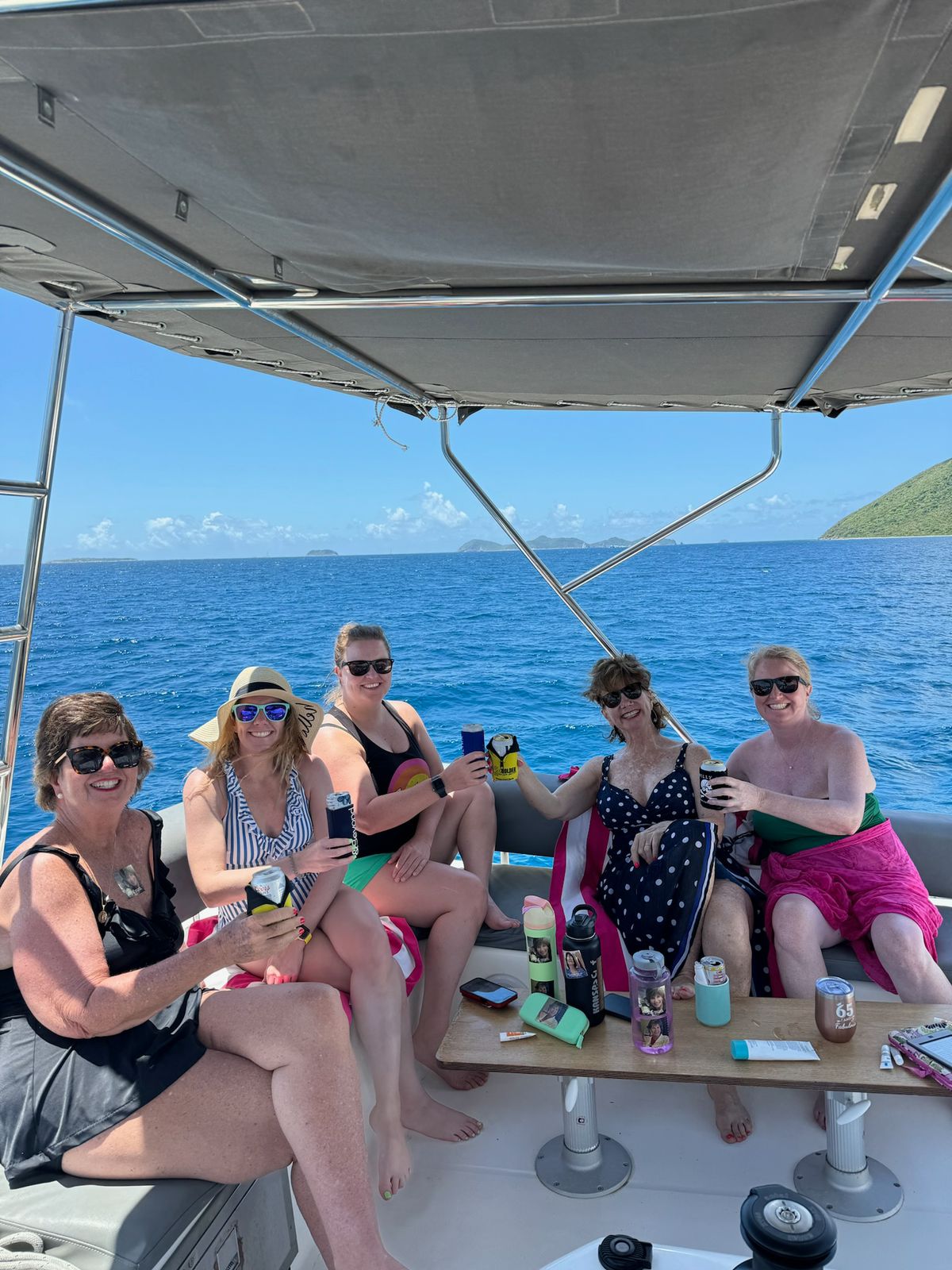 Guests relaxing in Aquanimity cockpit on BVI catamaran charter