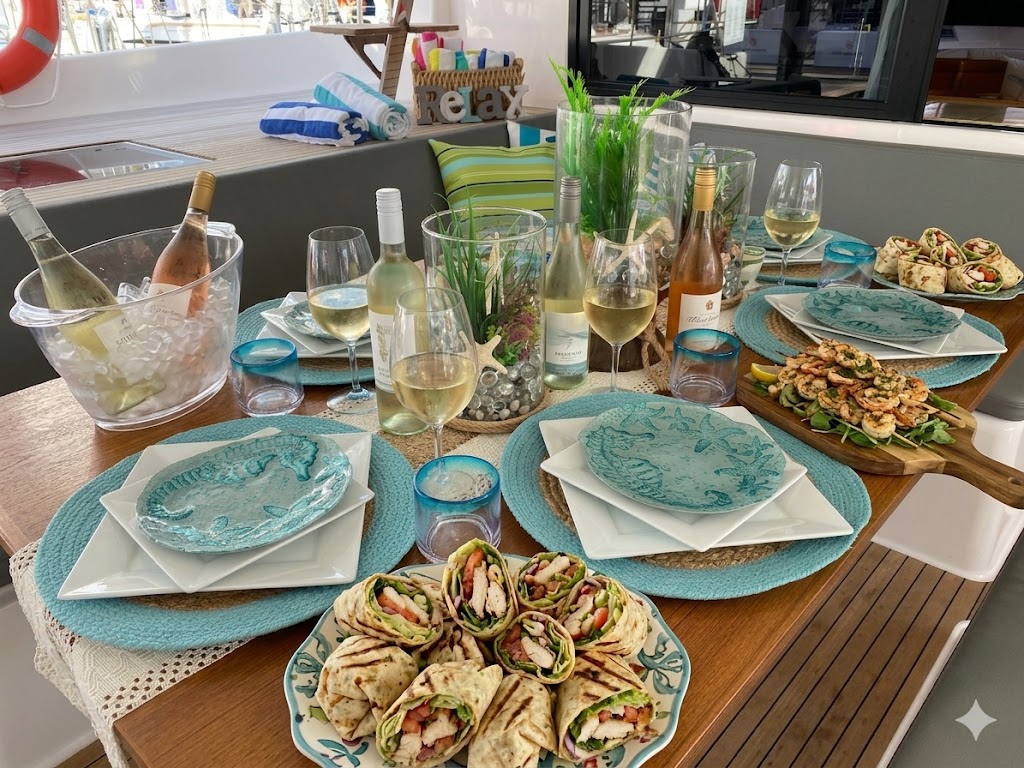 Lunch wraps and fresh salads aboard Aquanimity catamaran charter