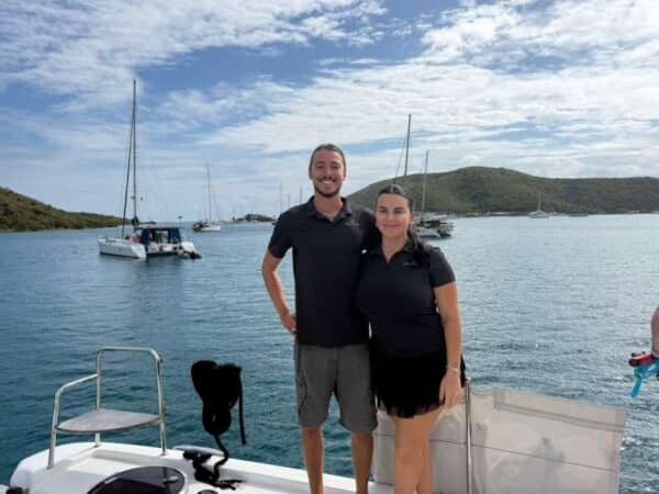 Dedicated captain and crew aboard Aquanimity BVI catamaran charter