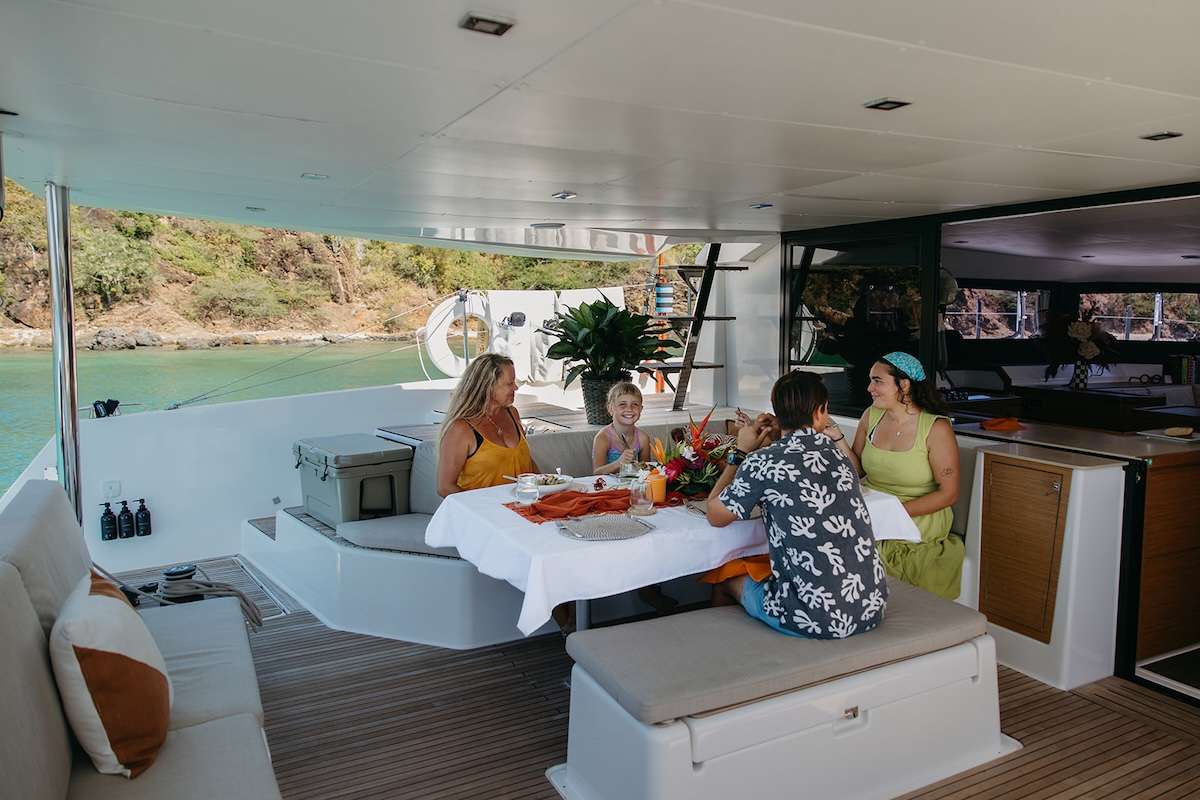 Fresh lunch spread aboard Aquanimity luxury BVI catamaran charter