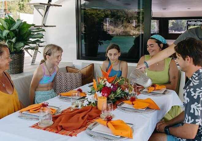 charter boat aquanimity, dining in the Caribbean