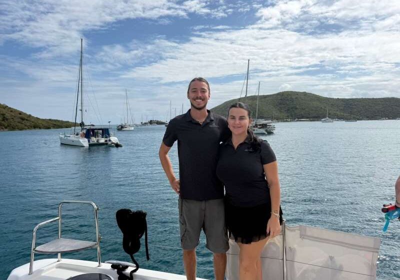 looking at bird eye view of catamaran captain and chef aquanimity